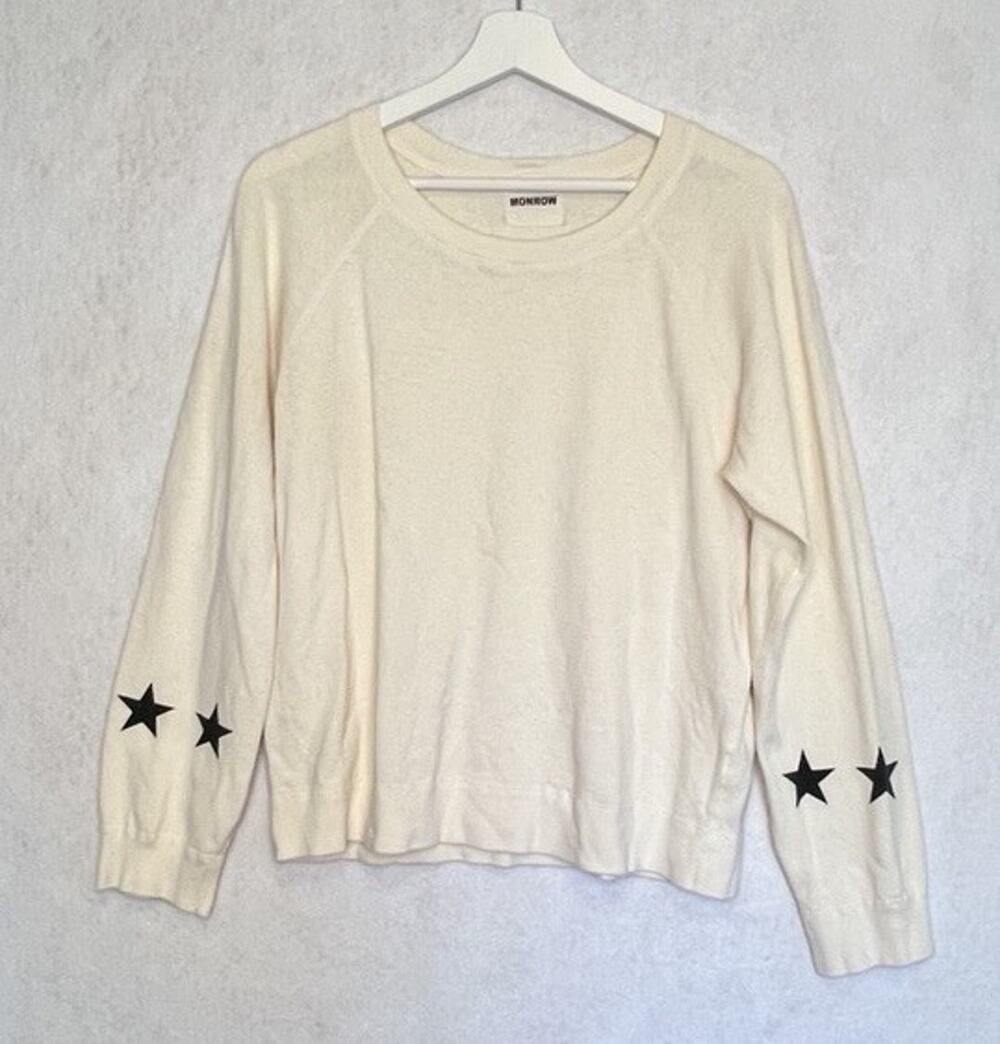 Monrow Shirt Womens Ivory Star Print Cuffs Sweatshirt Basic Lounge Casual M